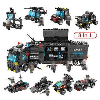 

8 In 1 City Police Riot Special Police Move War Car Team Commandos Assembly Plastic Building Blocks Bricks Kids Toy For Children