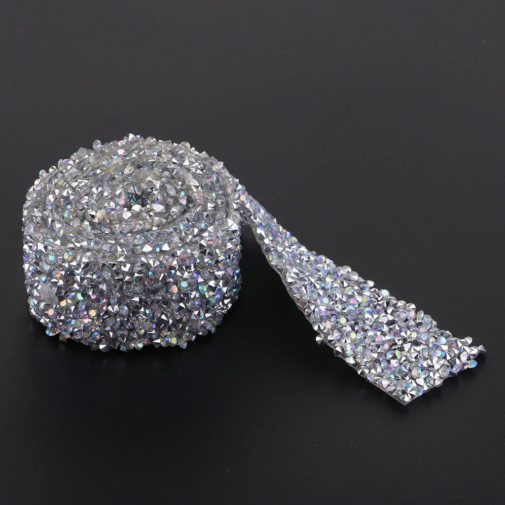 1 Yard Hotfix Glitter Crystal Rhinestone Trim Motifs Ribbon Iron On Applique