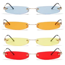 Маленький апельсин прямоугольные без ободка солнцезащитные очки унисекс дизайнерские крошечные узкие бескаркасные оттенок солнцезащитные очки оттенки