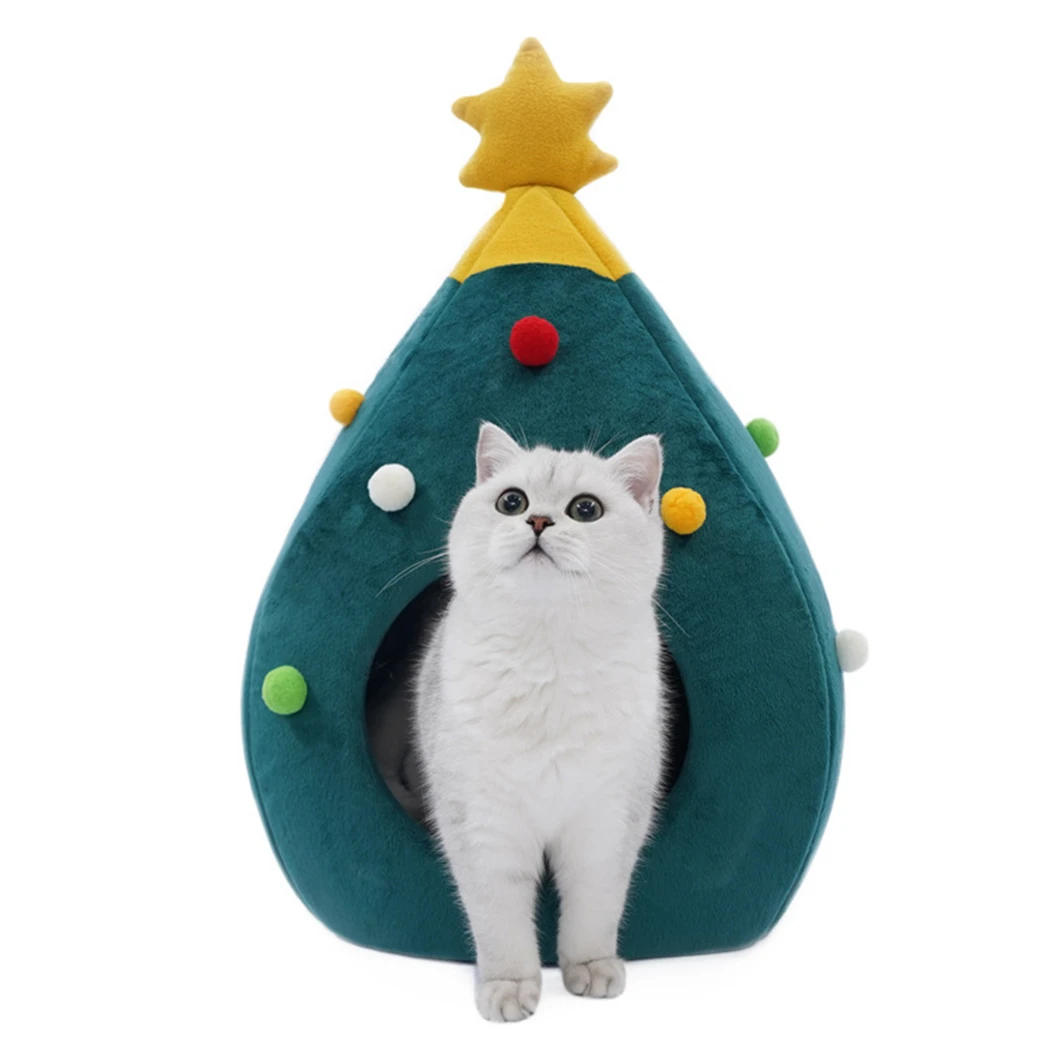 Кровать для кошек САМОНАГРЕВАЮЩАЯСЯ для домашних кошек домик для собак в форме рождественской ёлки клетка для щенков лежак гнездо для домашних животных для кошки котята