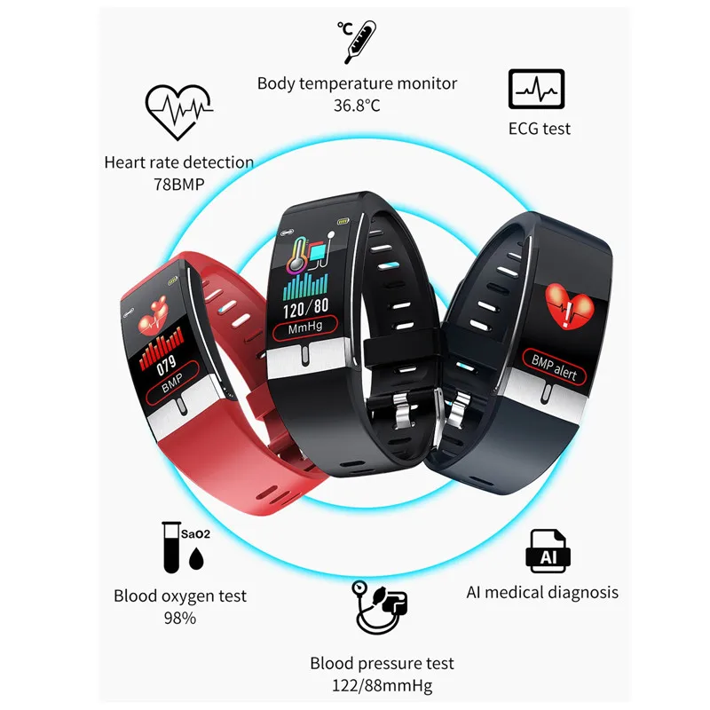 E66 Smart Watch ECG PPG Wristband Temperature Measurement Heart Rate Blood Pressure Oxygen Health Bracelet Band Fitness