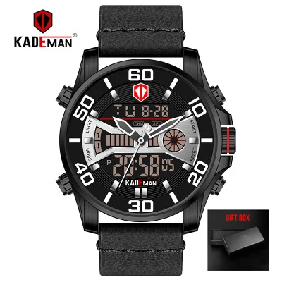 leather 5 KADEMAN модные спортивные цифровые часы с двойным дисплеем Мужские кварцевые часы Лидирующий бренд водонепроницаемые военные наручные часы Relogio Masculino - Цвет: leather 5