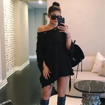 

New Women Sweatshirts Cloth Spring Fall Long Sleeve Black Loose Crop Hooded Hoodies Sweatshirts Hole Design Hollow Out Pullovers