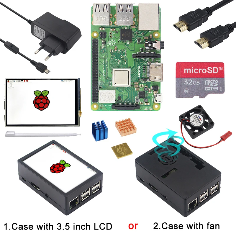 Raspberry Pi 3 Model B плюс комплект доска + Питание адаптер ABS чехол радиаторы 5 дюймов