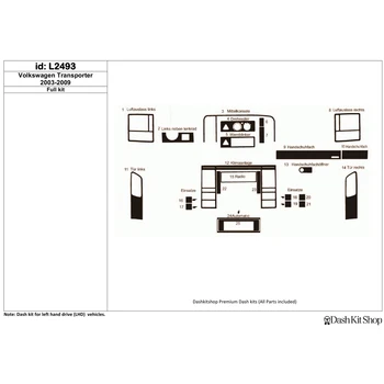 

Interior lining for Volkswagen Transporter 2003-2009. Set L2493.