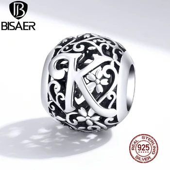 

Letter Beads BISAER Hot Sale 925 Sterling Silver Retro K Alphabet Beads Charms for Jewelry Making Silver 925 Jewelry ECC1444