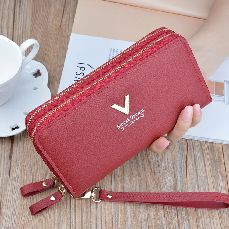 Billeteras de cuero de 2 estilos para mujer, carteras para teléfono,  monedero largo, billetera para monedas, cartera de mano con  cremallera|Carteras| - AliExpress