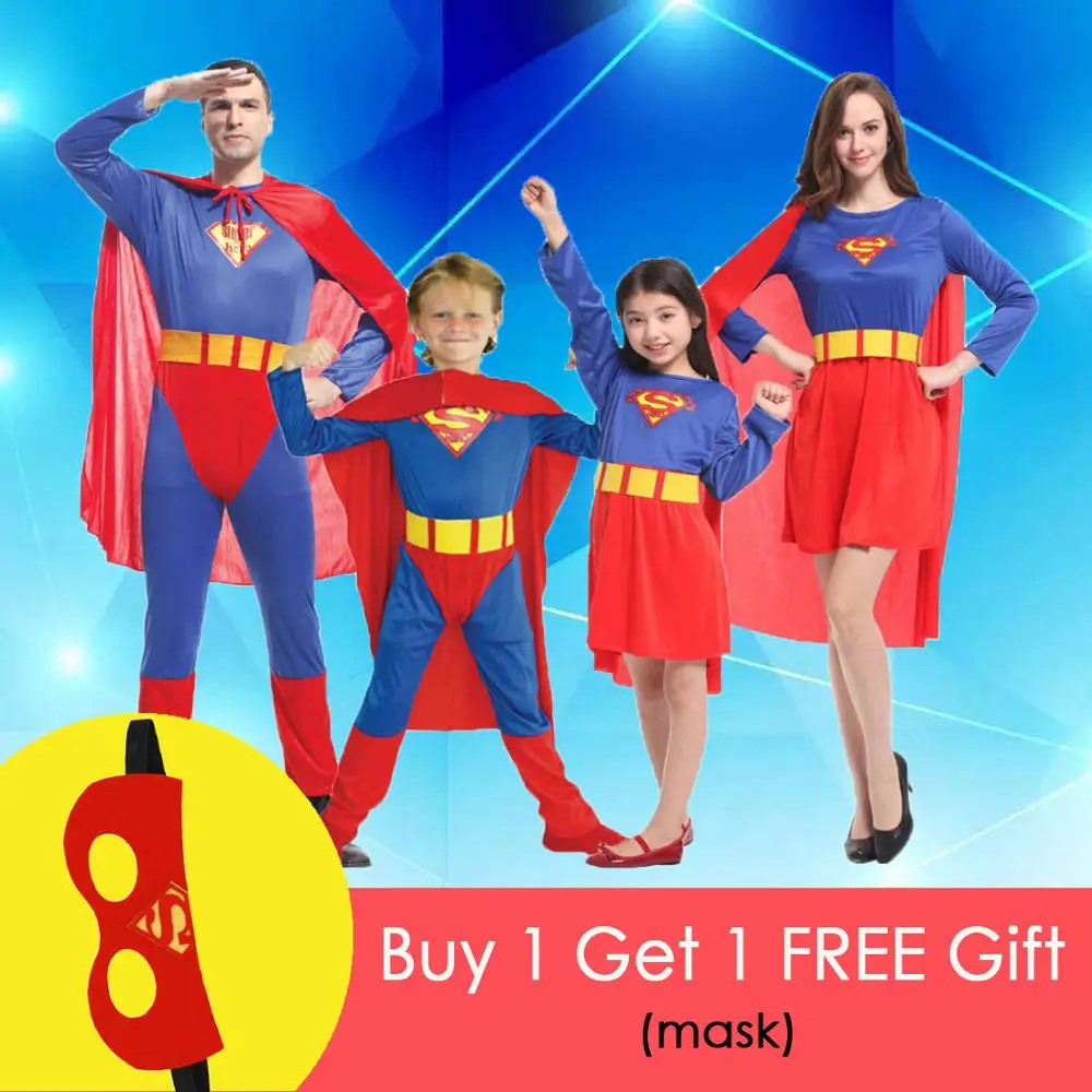 Umorden Purim Carnival Party Halloween Costumes Family Superman Cosplay Super Man Superhero Costume for Adult Kids