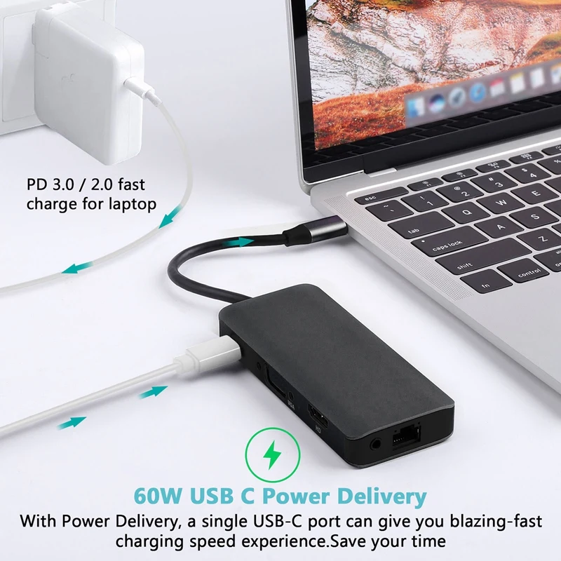 Док станция 9 в 1 USB C концентратор адаптер VGA HDMI сетевой порт o PD для ноутбука