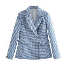 

Ladies Office Blazers Suit Women New Blazer Plaid Printing Double-Breasted Long Sleeve Coat Casual Suit
