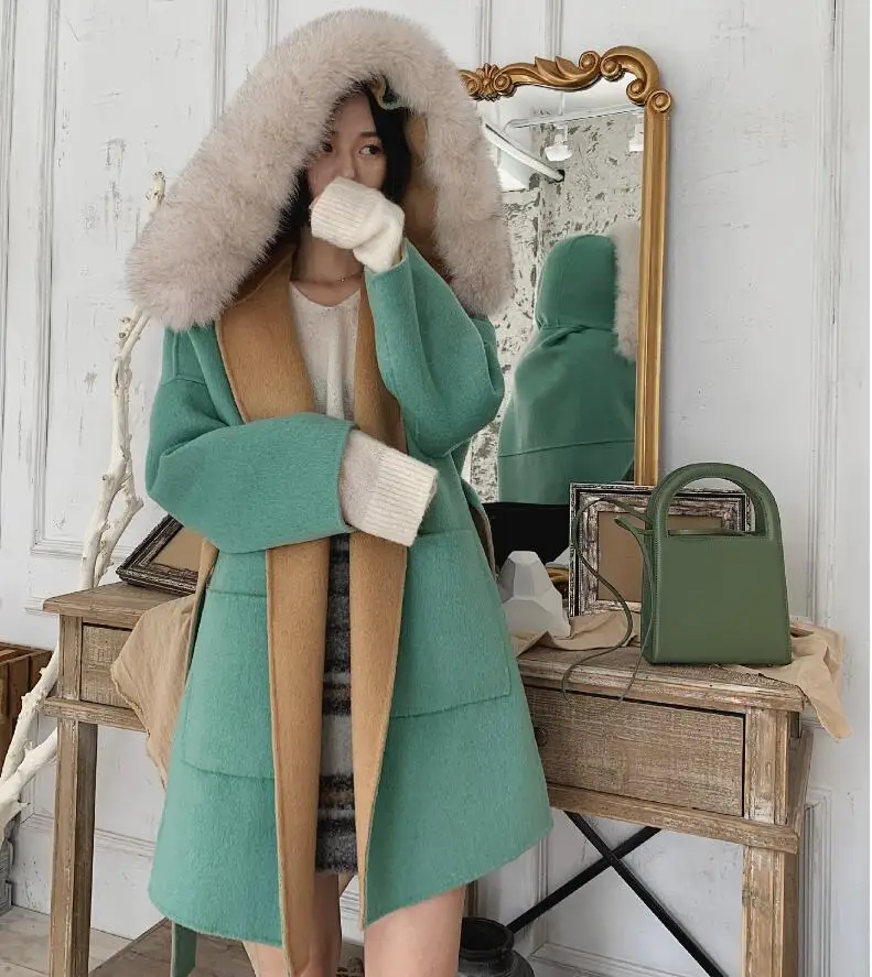 Простые Модные женские пальто осень зима новая Корейская версия современное толстое Сверхъестественное удобное Настоящее шерстяное пальто - Цвет: Зеленый
