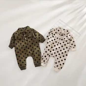 

2020 New Style Babys Girls Boys Dots Denim Romper Full Sleeve Spring Babys Jumpsuit 0-3 Years PO986