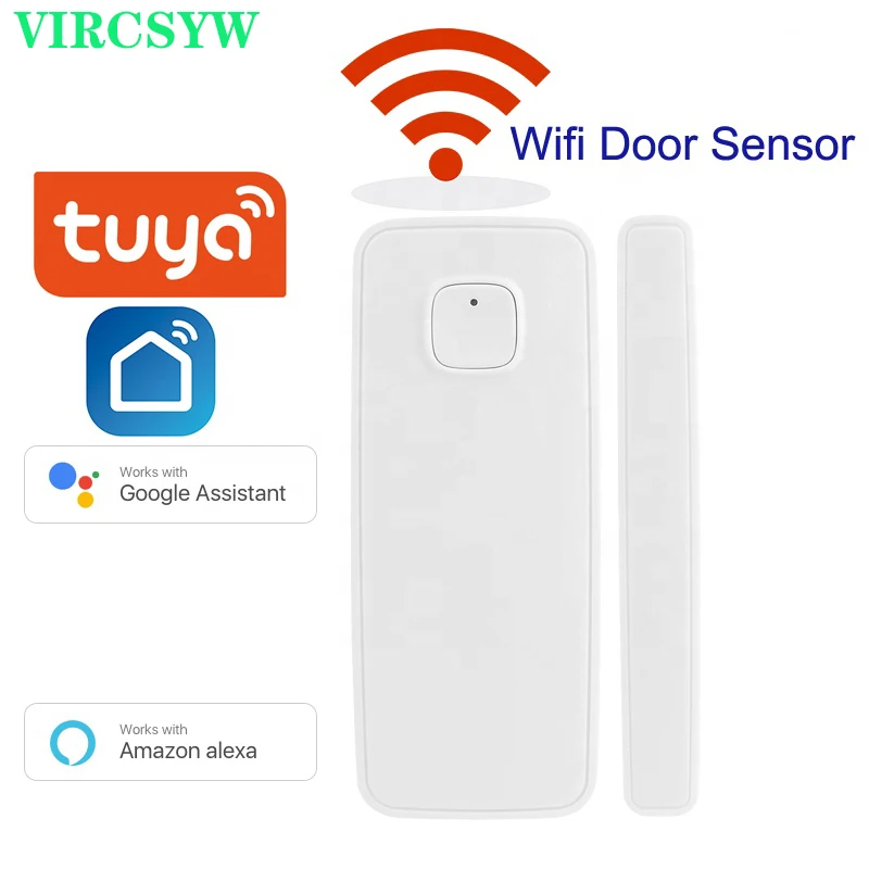 VIRCSYW Tuya Wifi inteligente Sensor de ventana de puerta Detector de alarma de vida inteligente Compatible con Alexa de Google