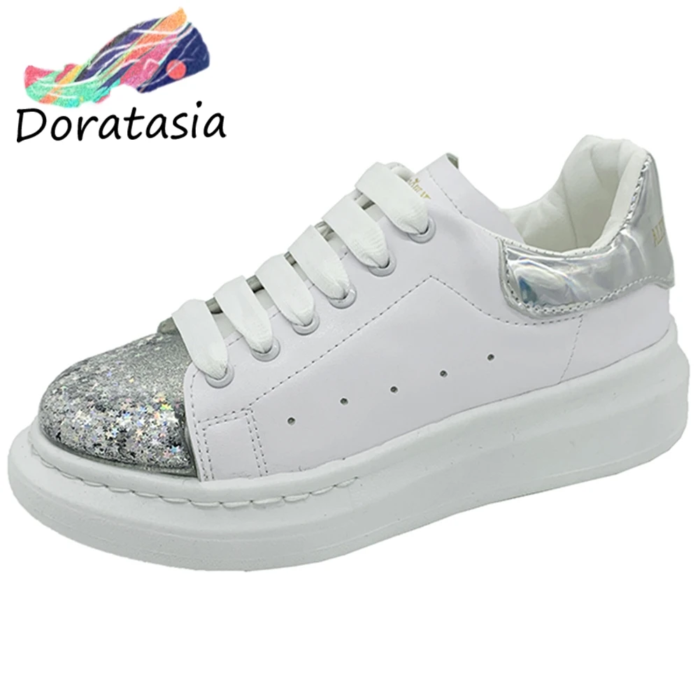 

DORATASIA Brand New Girl Fashion Lace Up Spring Autumn Mixed Colors Sneakers Bling Flats Women Ins Hot Casual Shoes Woman