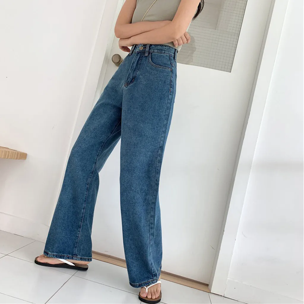 Широкие брюки осень винтажные весенние корейские брюки полиэфирные прямые свободные широкие джинсы повседневные женские брюки