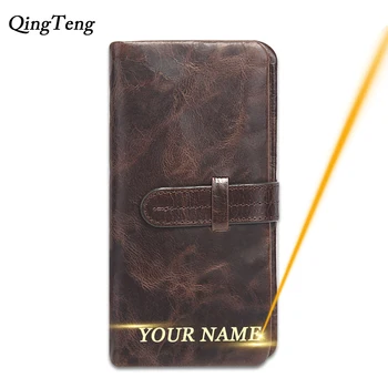 

Free Engraving Wallet Men Purse Clutch Business ID Bank Card Case Male Retro RFID Genuine Leather Wallets Customized Money Clip