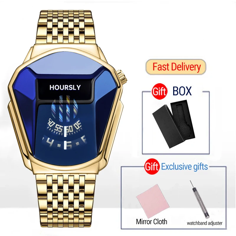 Luxury Brand Trend Cool Men's Golden Wrist Watch Stainless Steel Technology Fashion Quartz Watch For Men 2022 Relogio Masculino 