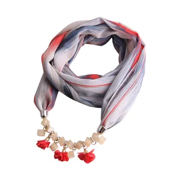 

Ahmed New Geometric Beads Necklaces Printing Flowers Pattern Wrap Chiffon Statement Scarf Necklace For Women Bohemian Jewelry