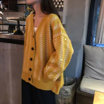 

Autumn Chic Knit Sweater Women Yellow Cardigan Pull Femme Casual Cardigan Encaje Fashion Waterfall Cardigan