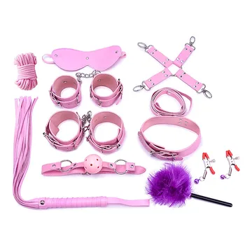 

10pcs/set BDSM Bondage Restraints Sex toys kits Handcuffs Mouth Gag Spanking Whip posture collar Porno SM slave sex Games