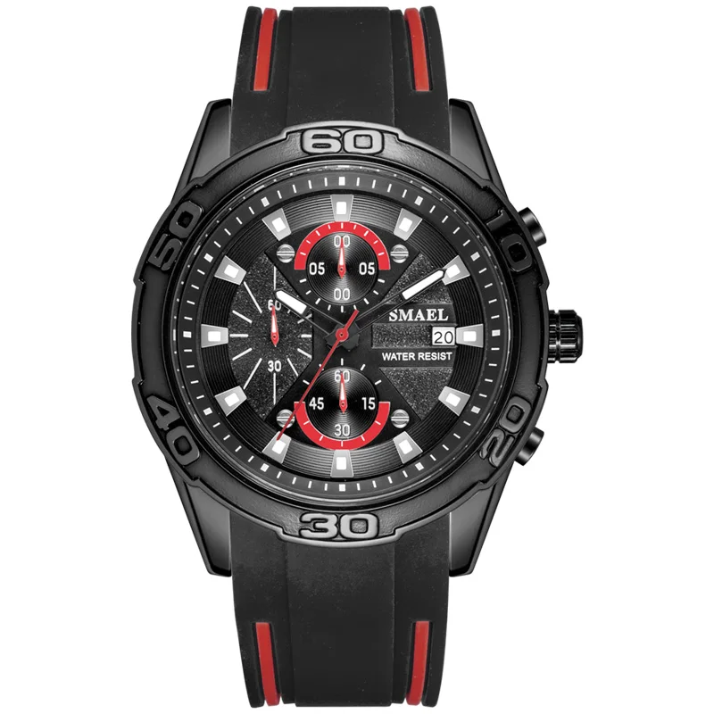 SMAEL Топ бренд повседневные спортивные мужские часы сплав Роскошные военные водонепроницаемые часы мужские часы SL-9086 модные светящиеся часы - Цвет: BlackRed