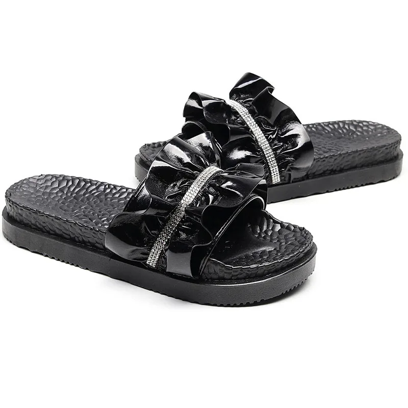 Women Beach Flip Flops Summer Slippers Shoes Home Female Ladies Shoe Women Sandals Slides Crystal Ruffles Slippers Woman Pantufa