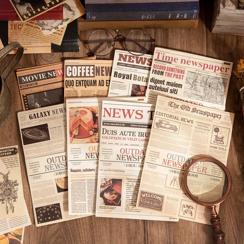 6 Sheets Vintage Doublesided Printing Newspaper Material Paper For
