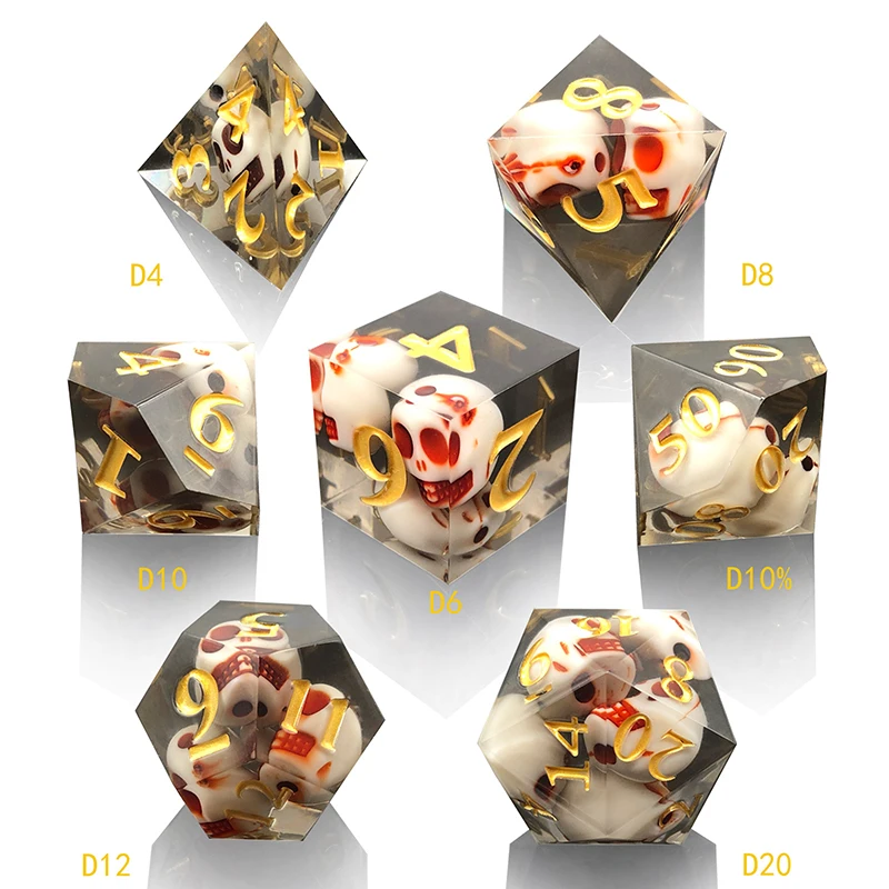 

DND Dice Set Polyhedron Sharp Dice Skull Applicable to RPG board game Warhammer Dungeon Dragon, Yacht Pathfinder D&D resin dice