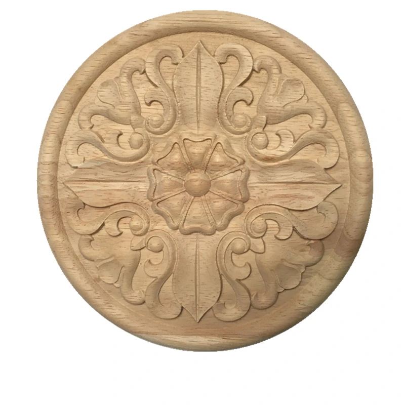 Solid Wood Carved Round Flower Disc patch Decorative Furniture Door Core Applique Piece | Дом и сад