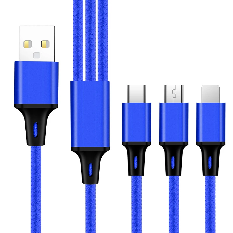 

New 3 in 1 Triple Cable for iphone Charge Cable USB Type C for Samsung S9 S10 Type C Cable 3 in 1 Micro USB Cable
