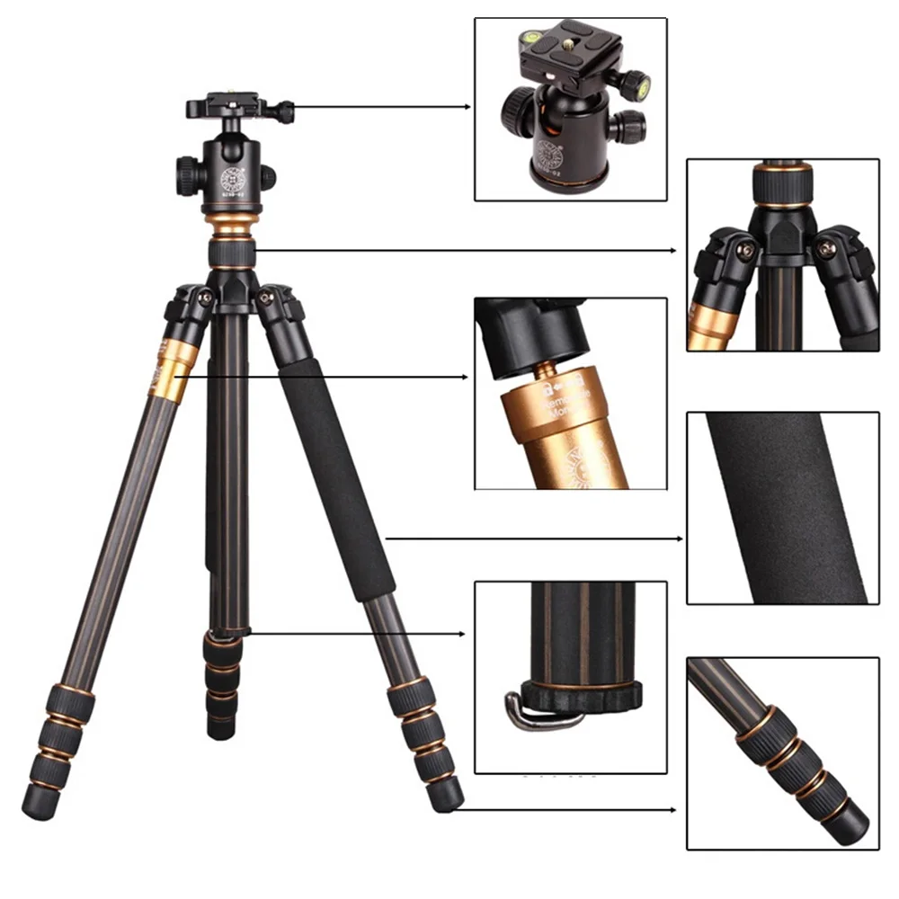 

Q999C Portable Detachable Changeable Traveling Tripod Monopod Carbon Fiber Ball Head for SLR Camera DSLR Camcorder
