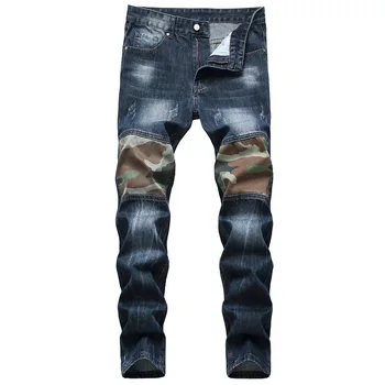 

Denim Ripped Hole MOTO BIKE Straight Jeans Men'S OverSize 38 40 42 2020 Autumn Spring HIP HOP Punk Rock Streetwear Trouers