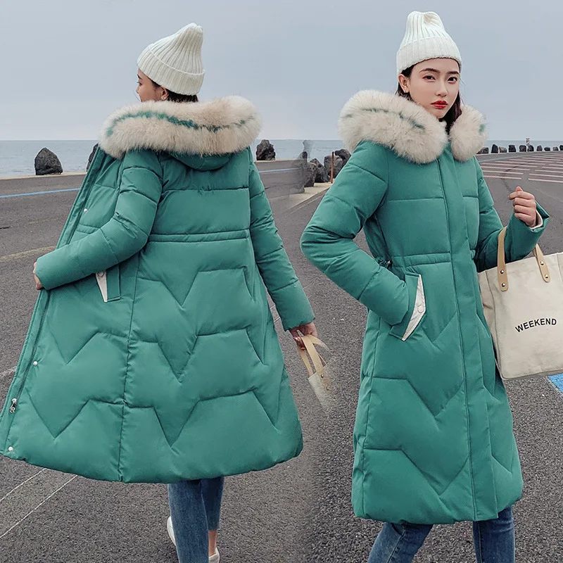 QIHUANG 2019 зимнее женское пуховое пальто с капюшоном и меховым воротником модное