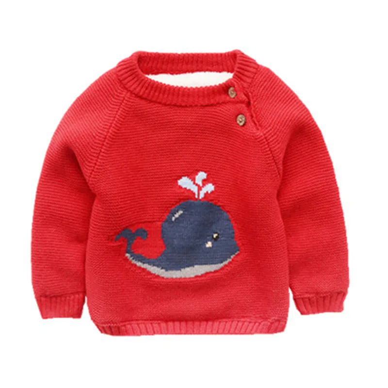 Thick Whale Baby Girl Sweater Knitted Cardigans Pullover Thick Warm Boys Sweaters Children Clothing Sweaters Kids Boys Tops - Цвет: Красный