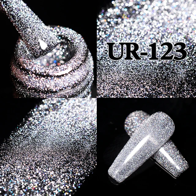 UR SUGAR 7.5ml Pink Reflective Glitter Gel Nail Polish Silver Purple Sequins Soak Off UV Gel Nail Art Manicuring Nail Gel Reflective-123
