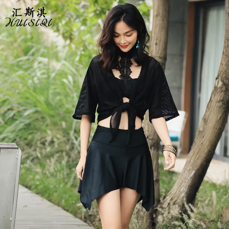 

Swimwear Women's 2018 New Style Fashion Solid Color Sexy Slim Fit Slimming Split Type Swimsuit Skirt Three-piece Set