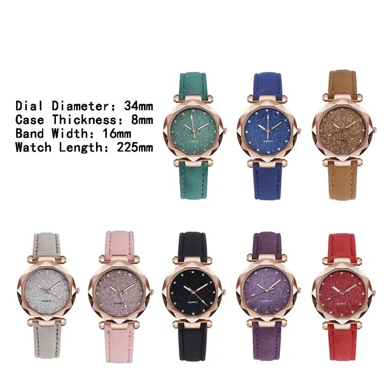 

Lady Starry Rhinestone Quartz Watch Casual Imitation Leather Strap Wristwatch 50PF