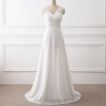 

HT70312 Deep V Neck Boho Wedding Dress Sleeveless Appliqued Lace Chiffon Vestidos De Novia Con Bordados 2020 New