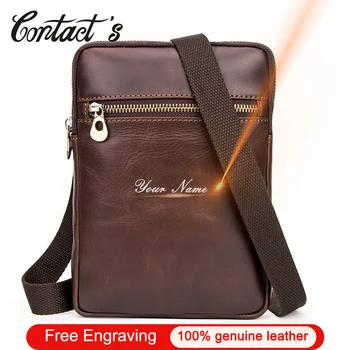 

Contact's Casual Men Handbags Genuine Leather Phone Pouch Bag Single Shoulder Strap Male Messenger Crossbody Bags Large Capacity