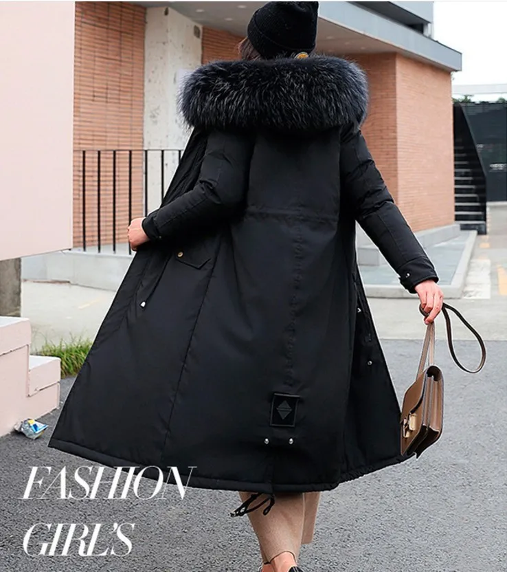 Women's Warm Coat jacket With Velvety Lining Women Extra Size Slim Long Coat Women Winter Big fur Hoodie Parker Mujer coat