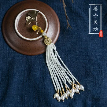

Handmade Classical Cheongsam Chinese Clothing Ginkgo Pearl Brooch Pressure Lapel Pendant Tassels Accessories