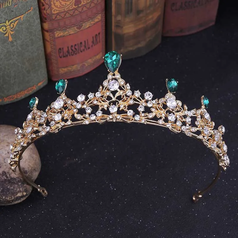 Модные Зеленые золотые синие диадемы в форме капли с кристаллами королевская королева принцесса диадема невесты свадебные украшения для волос - Окраска металла: Style 6