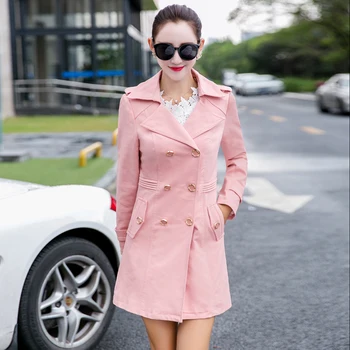

Trench Coat For Women Double Breasted Belt Slim Fit Long Spring Autumn Outerwear 6XL