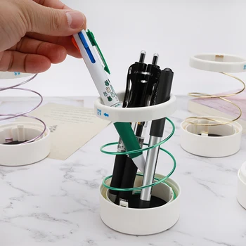 

Creative Hollow Pencil Pot Holder Storage Container Office Desk Organizer Metal Spring Pen Holder for Student School Stationery