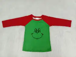 Детская Рождественская футболка для мальчиков красный зеленый топ с длинными рукавами молочный Шелковый материал yll