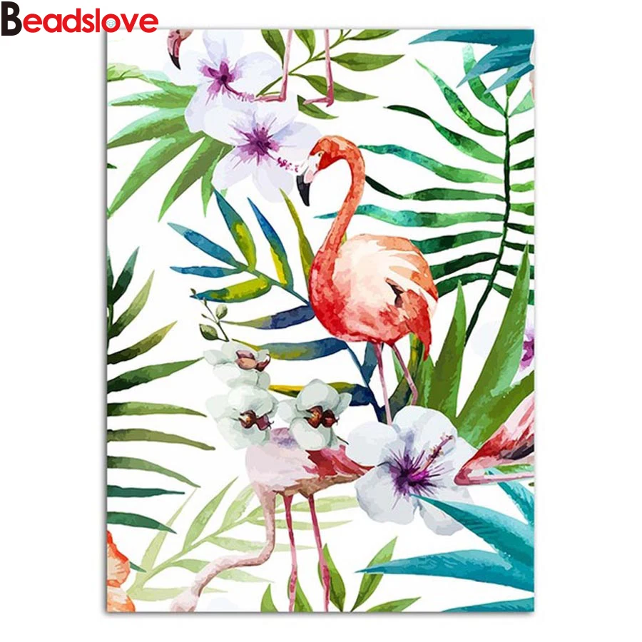 DIY 5D Diamond Painting Flamingo Tropical plants Picture Of Rhinestones Embroidery Full Display Mosaic Children's Room Decor | Дом и сад