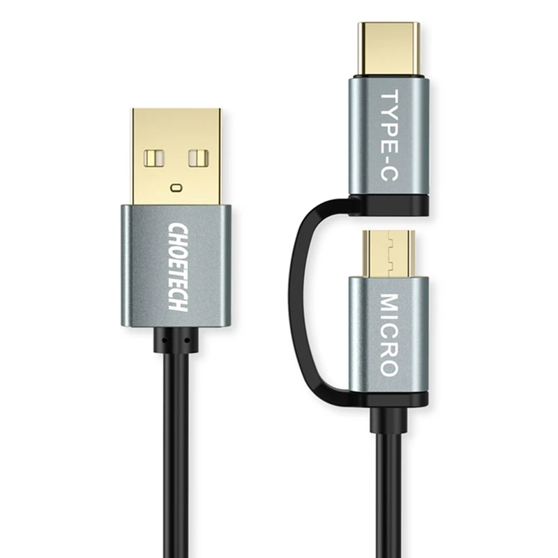 CHOETECH 2-в-1 с эффектом приближения C зарядкой Micro-Usb Тип C кабель(прямой), микро Usb кабель с Usb C кабель совместим с samsung Galaxy Note9/8/S9/S