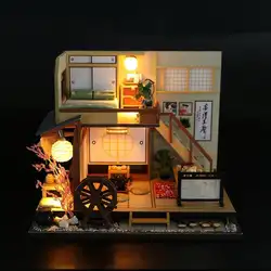 Детский деревянный миниатюрный кукольный домик, модель кукольного домика для детей, ручная работа, деревянная хижина, японский стиль, день