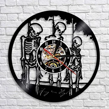 

Personality Halloween Skeletons Treble Skulls Hangman On Rope Skeletons Wall Watch Clock Retro Vinyl Record Time Clock