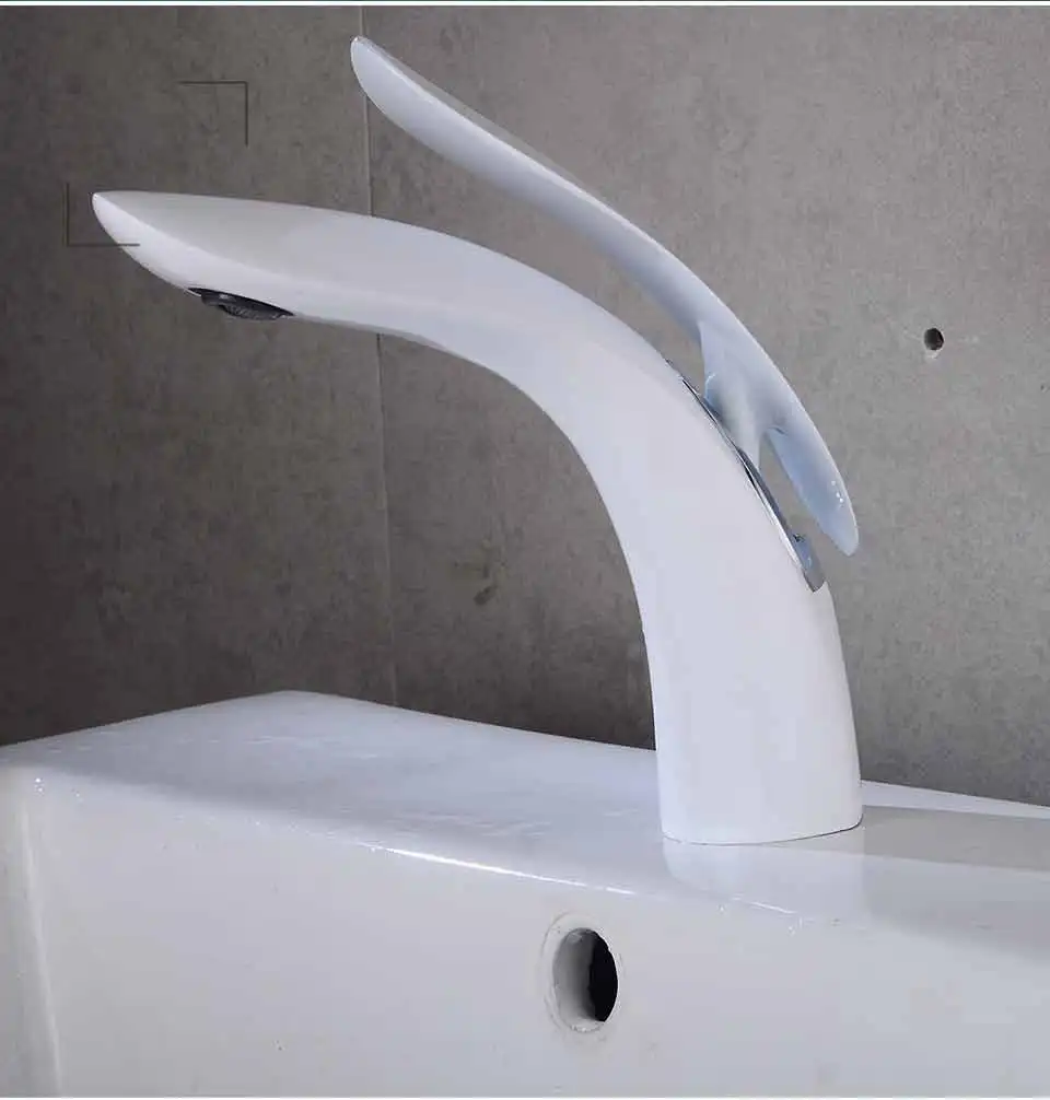 Смеситель для раковины OKAROS, смеситель для ванной комнаты, белый, черный хром, золотой кран для воды M075W